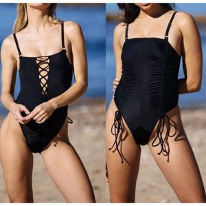 NEW HAH Hot As Hell U-Turn Reversible One Piece Swimsuit Sz Large Black Z350-43